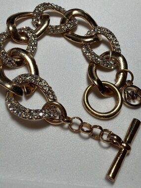 Michael Kors Gold Tone Pave Rhinestone Chunky Link Toggle Chain Bracelet